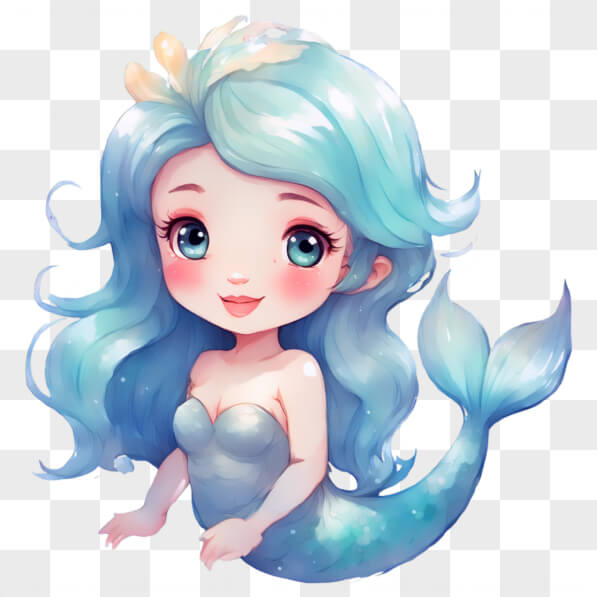 Descarga Sirena de Dibujos Animados Kawaii con Cabello Azul Kawaii En ...