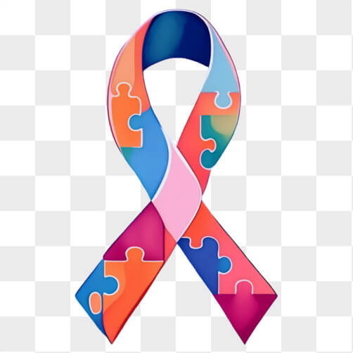 Download Colorful Autism Awareness Ribbon with Puzzle Pieces PNG Online