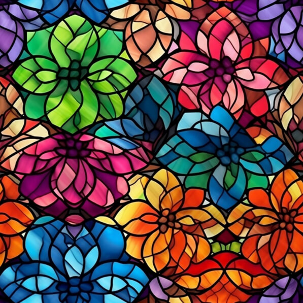 Download Colorful Stained Glass Flowers Seamless Pattern Patterns ...