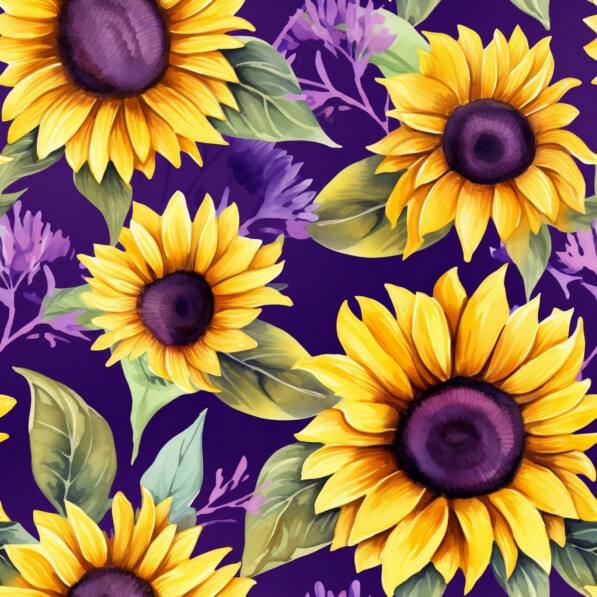 Download Sunflower and Purple Flower Seamless Pattern Patterns Online