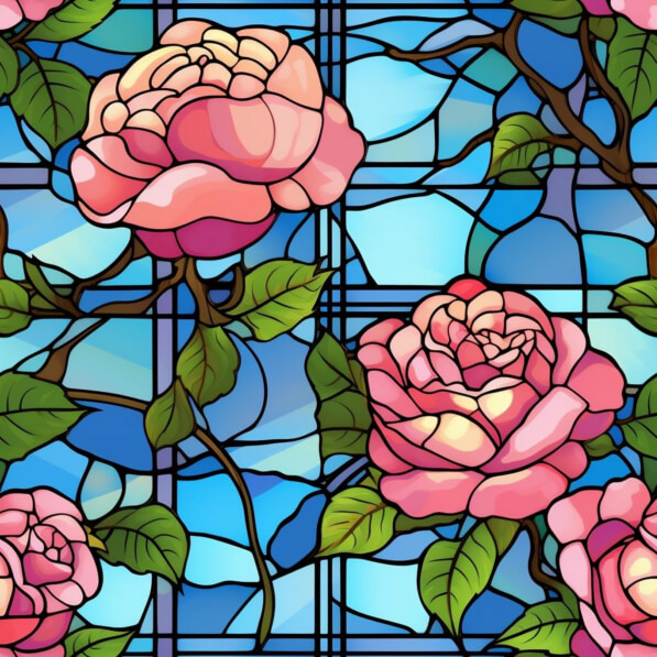 Download Seamless Pink Rose Pattern in Stained Glass Windows Patterns ...
