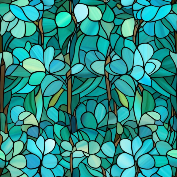 Download Stained Glass Pattern with Blue Flowers and Leaves Patterns ...