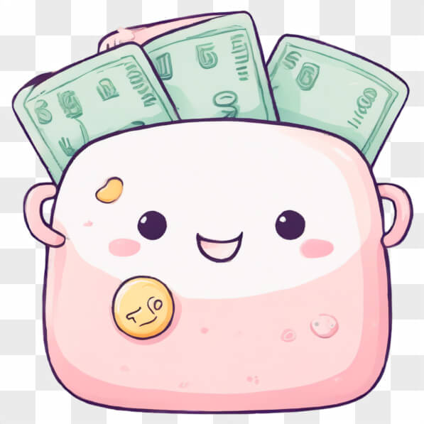 Download Kawaii Pink Money Bag with Bills Kawaii Online - Creative Fabrica