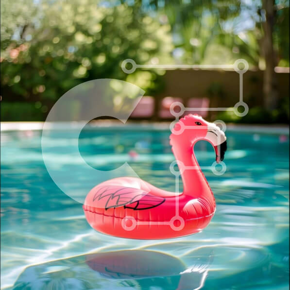 Pink Flamingo in Pool Surrounded by Trees and Plants stock photo ...