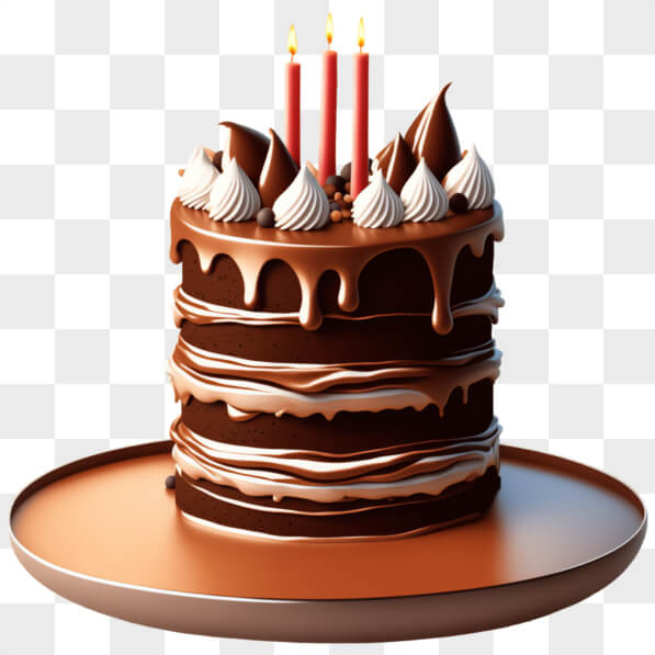 Download Chocolate Birthday Cake with Three Lit Candles PNGs Online ...