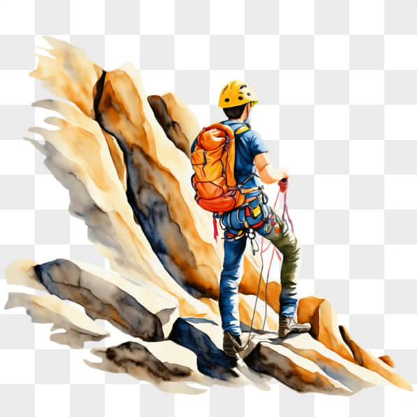 Download Man Climbing Mountain With Climbing Gear And Orange Helmet