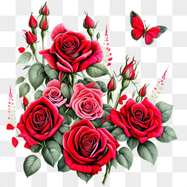 Download Bouquet of Red Roses with Butterfly PNGs Online - Creative Fabrica