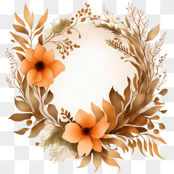 Download Autumn Wreath with Orange Flowers and Leaves PNGs Online ...