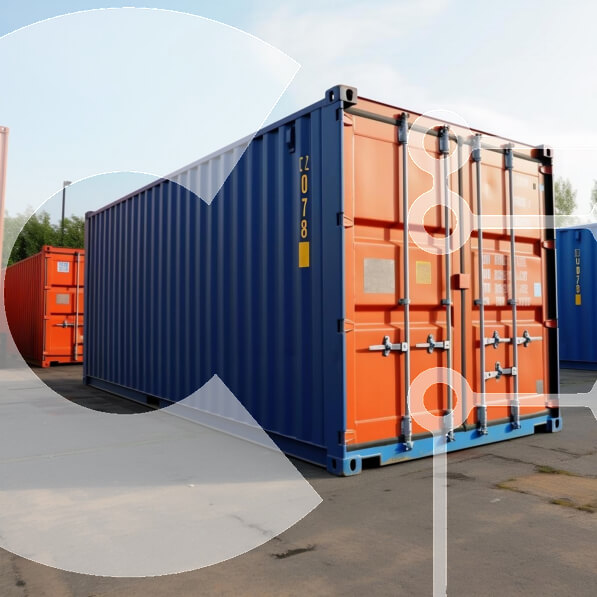 Orange and Blue Shipping Containers in a Parking Lot stock photo