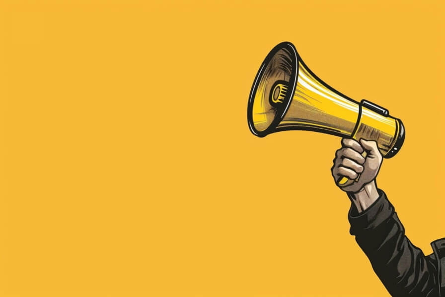 Download Man Holding Orange Megaphone at Political Event Backgrounds ...