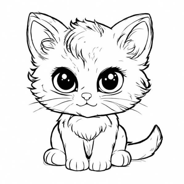Download Black and White Cute Kitten Coloring Page Coloring pages ...