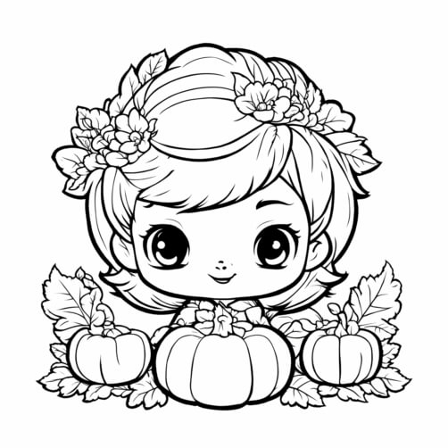 Download Fall Coloring Page with Pumpkins and Flowers Coloring pages ...