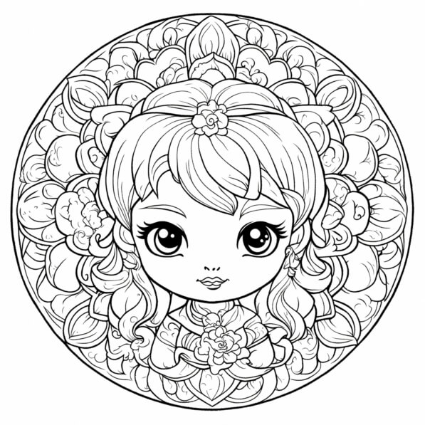 Download Girl Coloring Page with Flower Mandala Coloring pages Online ...