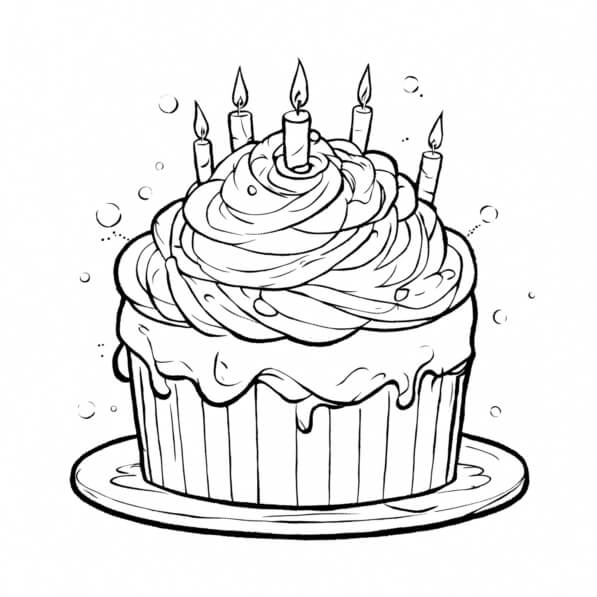 Download Birthday Cupcake Coloring Page with Candles Coloring pages ...
