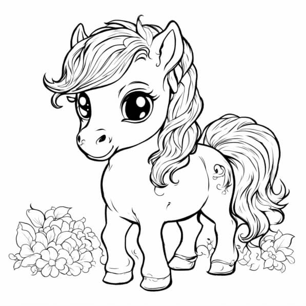 Download Baby Pony Coloring Page with Flowers and Leaves Coloring pages ...