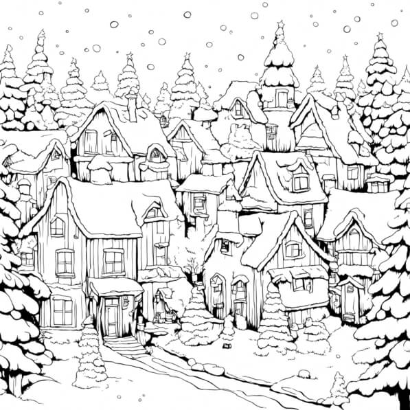 Download Winter Village Coloring Page Coloring pages Online - Creative ...