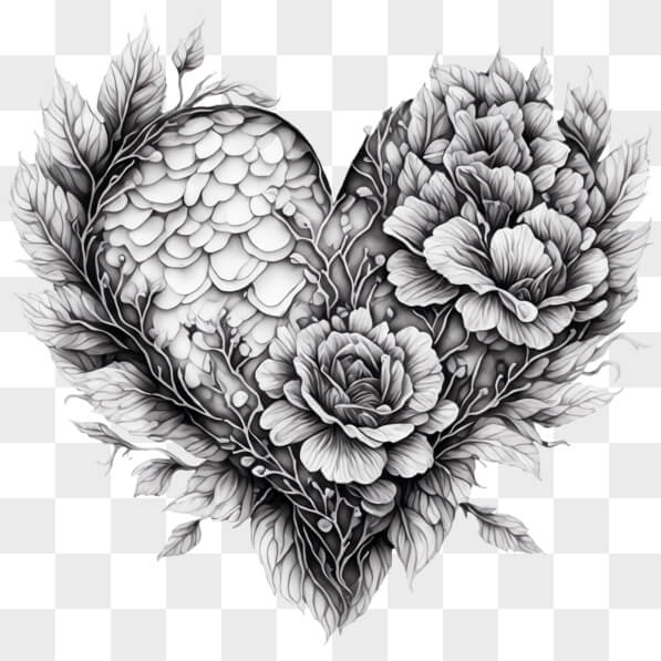 Download Black and White Heart with Floral Design PNGs Online ...