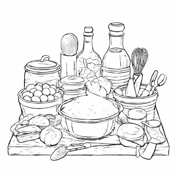 Download Drawing of Food Items Coloring pages Online - Creative Fabrica