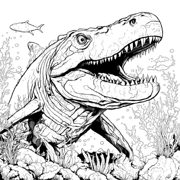 Download Dinosaur Coloring Page with Fish and Sharks Coloring pages ...