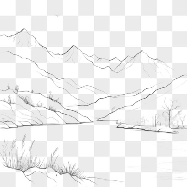 Download Black and White Mountain Landscape Drawing Sketches Online ...