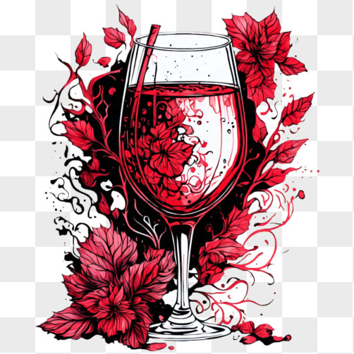Download Glass of Red Wine with Autumn Flowers PNGs Online - Creative ...