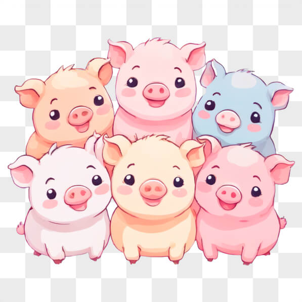 Descarga Grupo Kawaii de Seis Cerditos en Trajes Coloridos En Línea ...