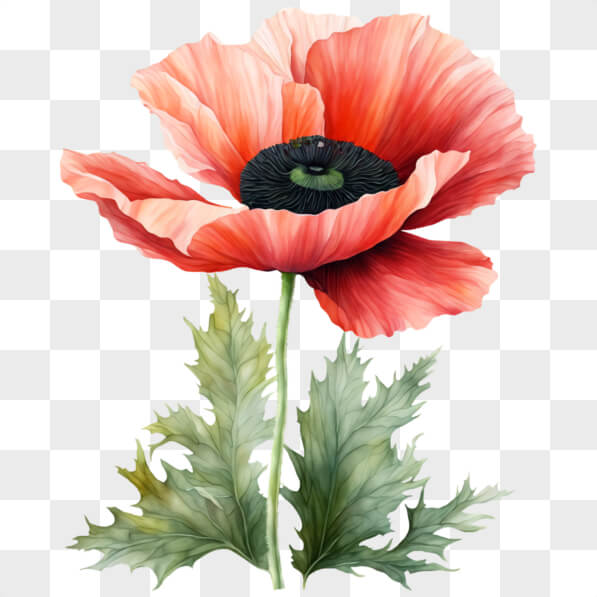 Download Red Poppy Flower with Green Leaves PNGs Online - Creative Fabrica
