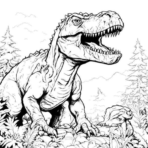 Download T-rex Coloring Page in the Woods Coloring pages Online ...