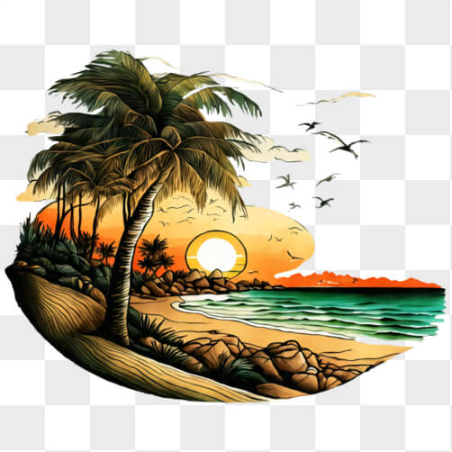 Download Tropical Beach Scene with Palm Trees and Ocean in the ...