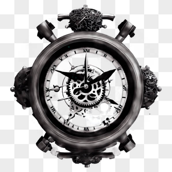 Download Vintage Black and White Clock with Gears PNGs Online ...