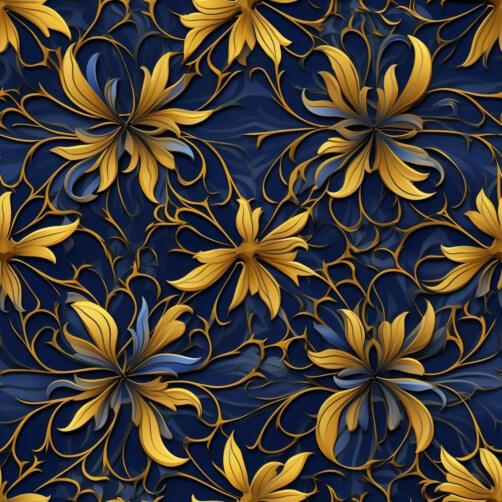 Download Blue and Gold Floral Pattern on Dark Background Patterns ...