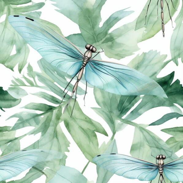 Download Seamless Blue Dragonflies Pattern on Green Leaves Patterns ...