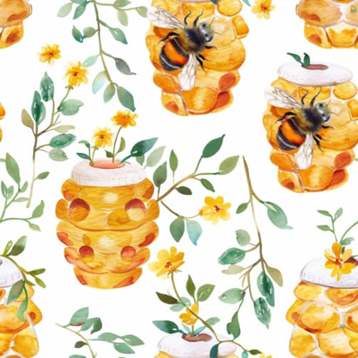 Download Seamless Honeycomb Pattern with Bees, Leaves, and Flowers ...