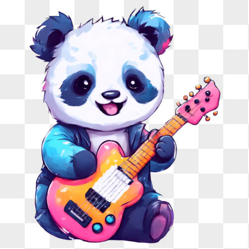 Kawaii Cartoon Panda spielt E-Gitarre Hintergründe thumbnail