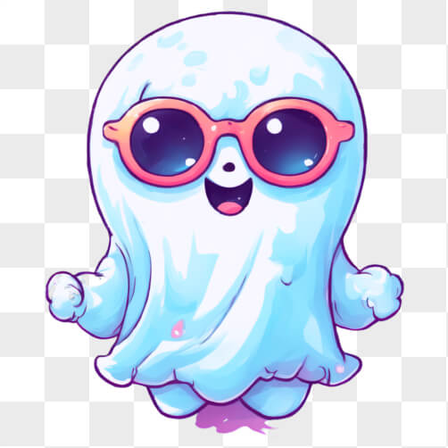 Kawaii White Ghost with Pink Sunglasses Holding Orange Ball Sketches thumbnail