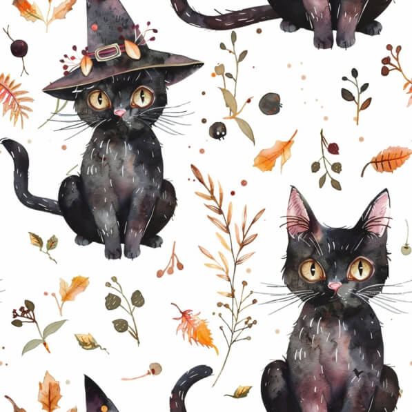 Download Seamless Pattern with Black Cats in Witch Hats and Autumn ...