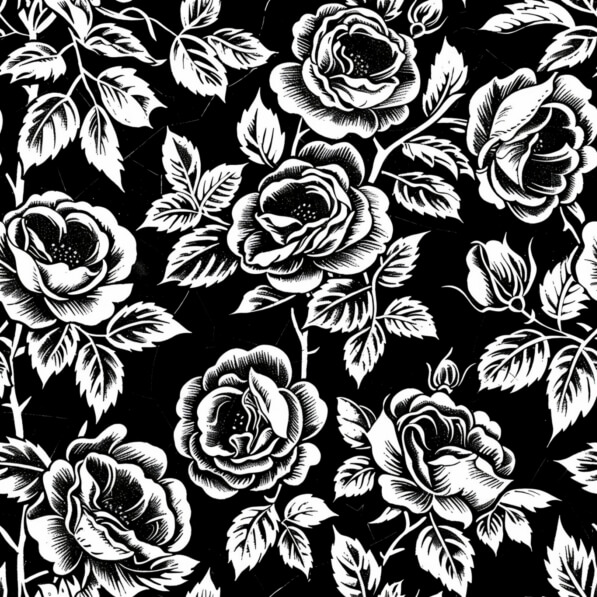Download Seamless Black and White Roses Pattern on Black Background ...