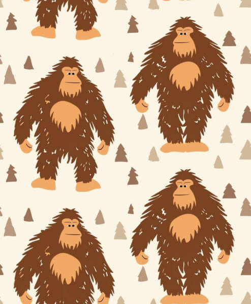 Download Bigfoot Creatures on White Background with Pine Trees Patterns ...