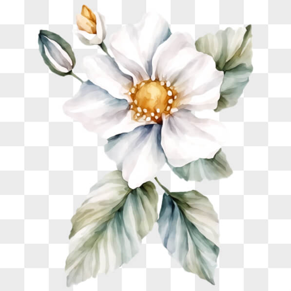 Download White Flower with Green Leaves PNGs Online - Creative Fabrica