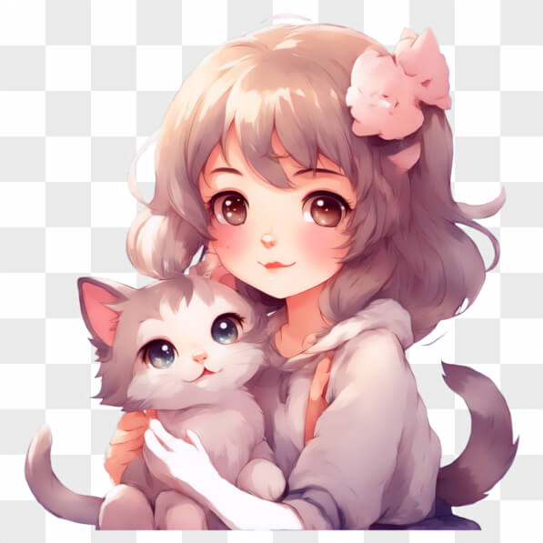Download Kawaii Anime Girl Holding Cat Kawaii Online - Creative Fabrica