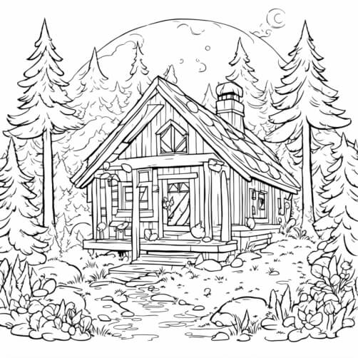 Download Black and White Cabin in the Woods Coloring pages Online ...
