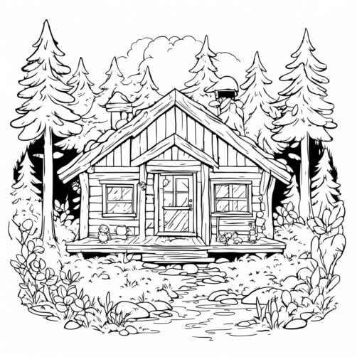 Download Black and White Cabin in the Woods Coloring pages Online ...