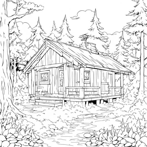 Download Coloring Page: Small Cabin in the Forest Coloring pages Online ...