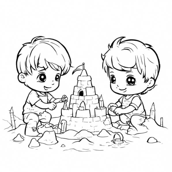 Download Sandcastle Building on the Beach Coloring pages Online ...
