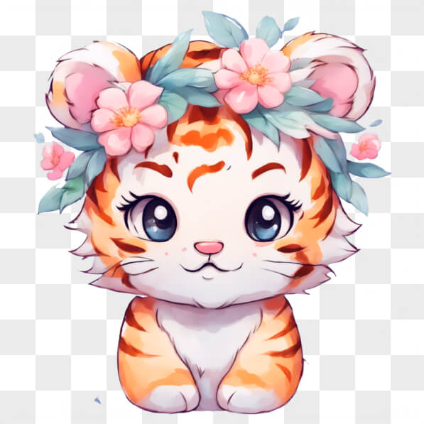 Descarga Tigre de Dibujos Animados Kawaii con Flores Kawaii En Línea ...