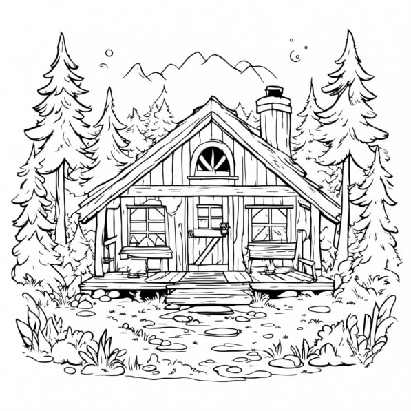 Download Black and White Cabin in the Woods Coloring pages Online ...