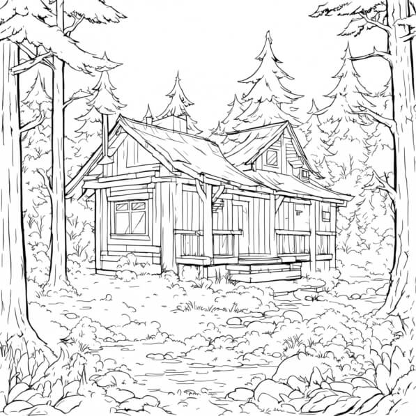 Download Small Cabin in the Woods Drawing Coloring pages Online ...