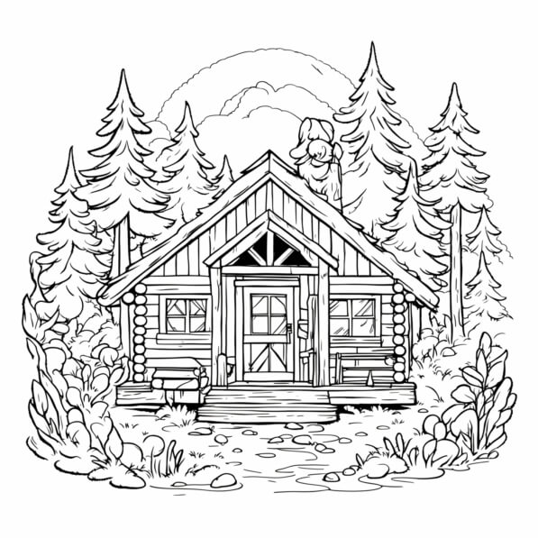 Download Black and White Cabin in the Woods Coloring pages Online ...