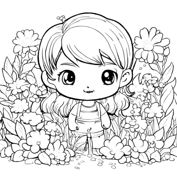 Download Girl in Field of Flowers Coloring Page Coloring pages Online
