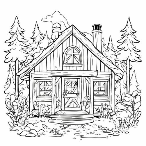 Download Rustic Cabin Coloring Page in the Woods Coloring pages Online ...